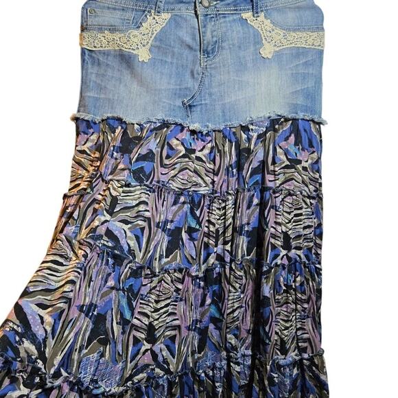 Hot Kiss Denim Boho Maxi Skirt Size 10‎ - Picture 5 of 10